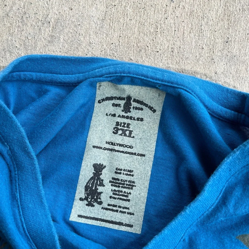 Christian Audigier Mens Blue Panther‎ Tattoo Graphic T Shirt 3XL